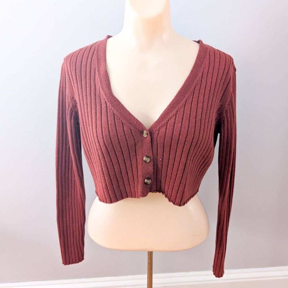 LA Hearts Cropped Ribbed Cardigan Sweater